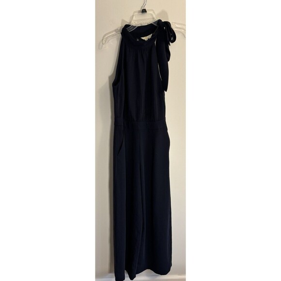BODEN Navy Jumpsuit Women 6 Petite Halter Neck Tie Pockets Wide Leg Jersey NWT - Picture 1 of 14